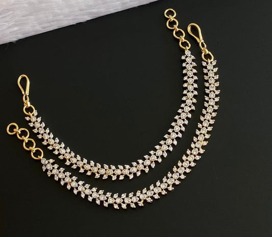 Two tone cz white stone ear side chain dj-54057
