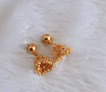 Gold tone ad white south indian flower jhumkka dj-52788