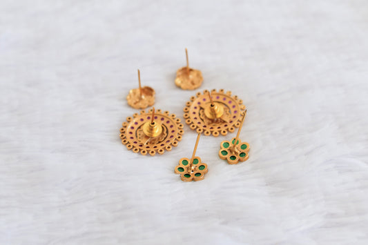 Matte finish cz pink-green peacock lakshmi flower changeable stud/earrings dj-52988