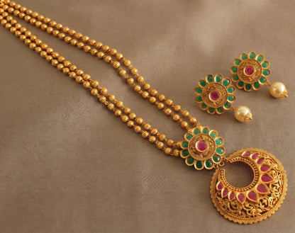 Matte Finish Ruby-emerald Bali Necklace Set-dj07727