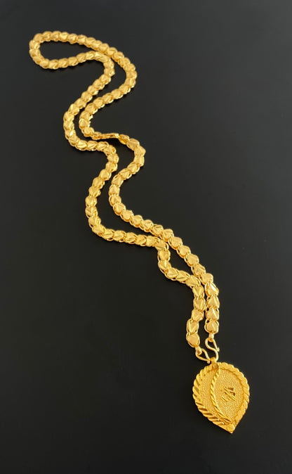 Gold tone 24 inches heart chain with om pendant dj-54383