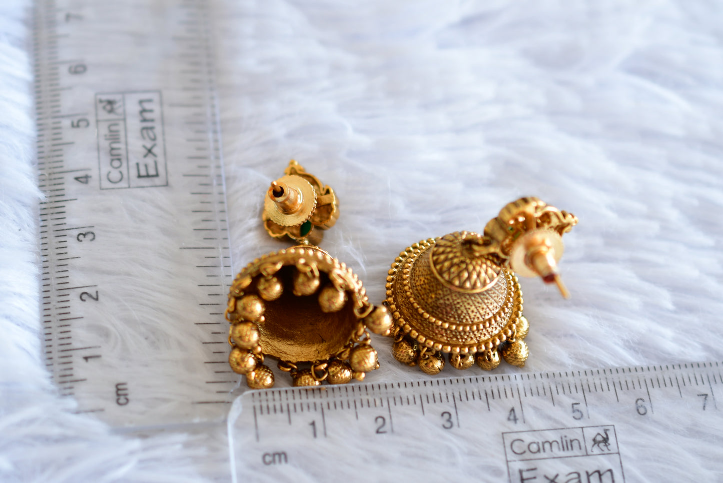 Antique gold tone green peacock bell shaped jhumkka dj-52546