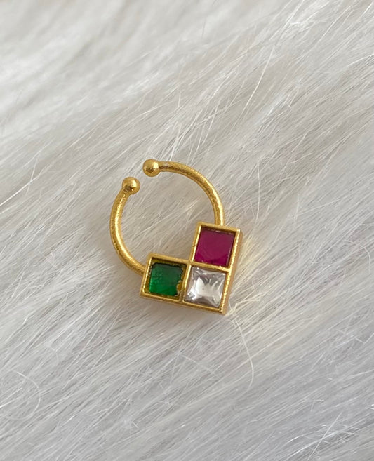 Gold tone kundan jadau pink-green-white stone nose pin/bulakku dj-53748