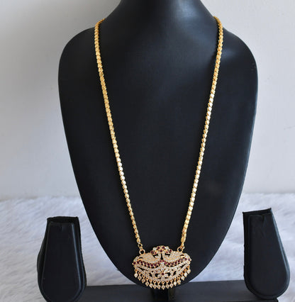 Gold tone AD pink-white peacock pendant with chain dj-53345