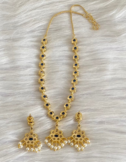 Gold tone blue-white stone pearl necklace set dj-54236