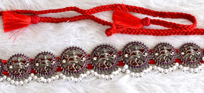 Black finish precious kemp-green-white pearl Shri Natarajar waist band dj-52272