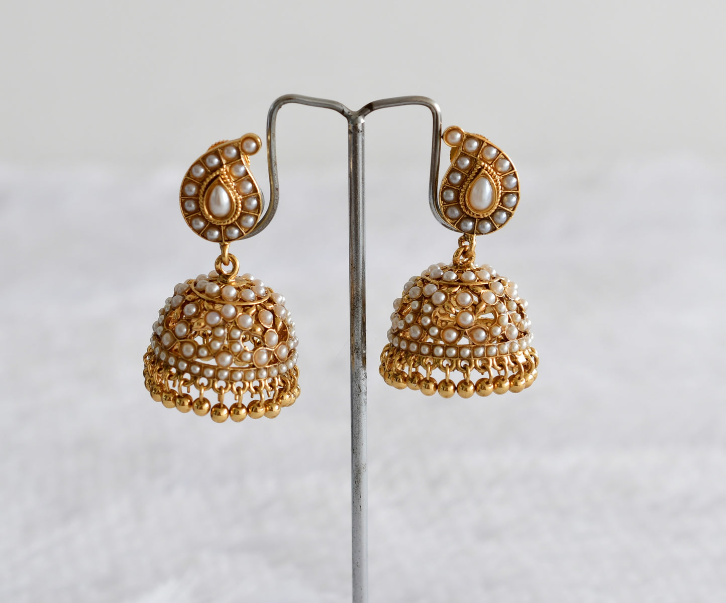 Antique gold tone pearl mango peacock jhumkka dj-51867