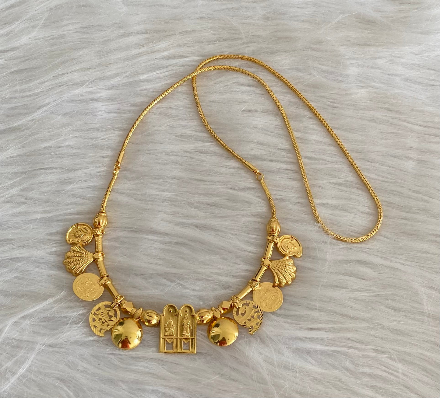 Gold tone 24 inches chain sokkar-meenakshi mango lakshmi coin mangalyam dj-54556