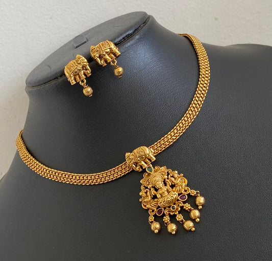Antique gold tone kemp-green lakshmi elephant necklace set dj-54071