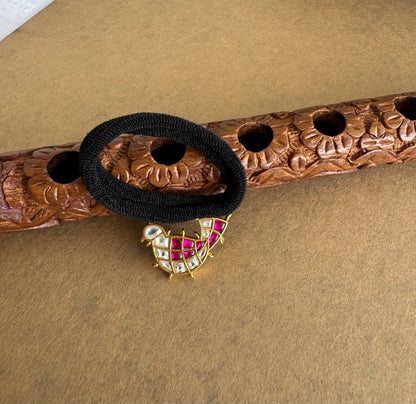 Matte finish pink-white kundan jadau bird hair band dj-51521