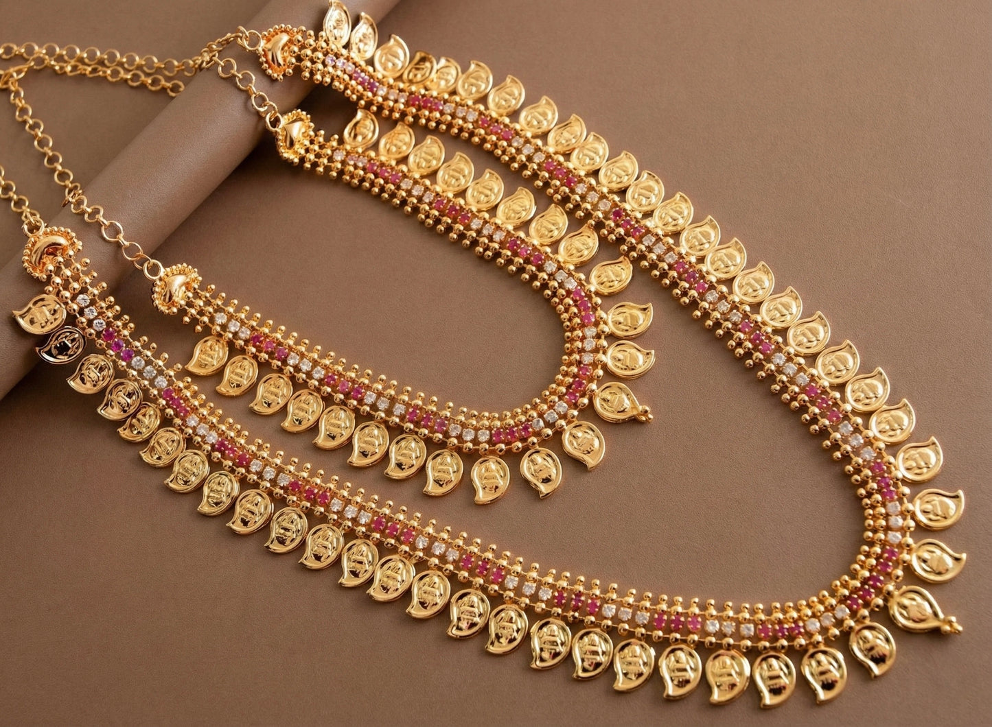 Gold Tone Cz Ruby Lakshmi Mango Combo Set DJ31580