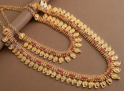 Gold Tone Cz Ruby Lakshmi Mango Combo Set DJ31580
