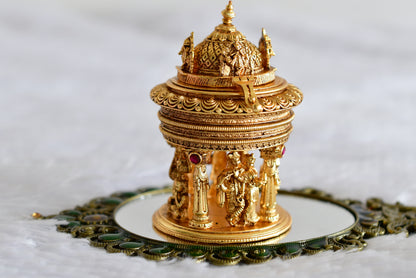 Antique gold tone kemp Radhe-Krishna temple kumkum box dj-52320