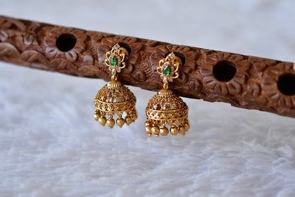 Antique gold tone cz green jhumkka dj-52547