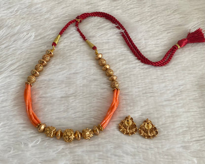 Antique gold tone coral nakshi beaded necklace set dj-54964