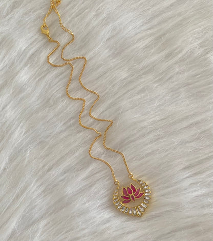 Gold tone white-pink lotus kundan jadau chain with pendant dj-54504