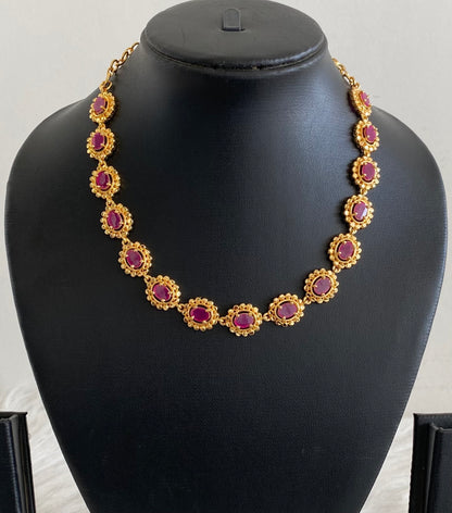 Gold tone pink stone necklace dj-54919