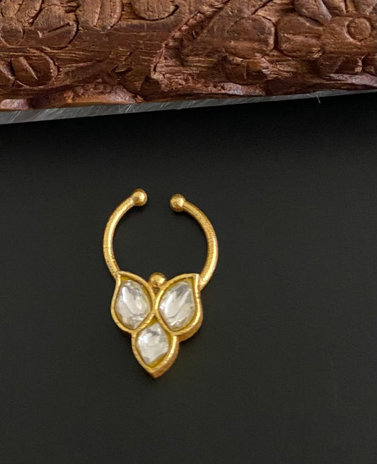 Gold tone kundan jadau white stone nose pin/bulakku dj-53744