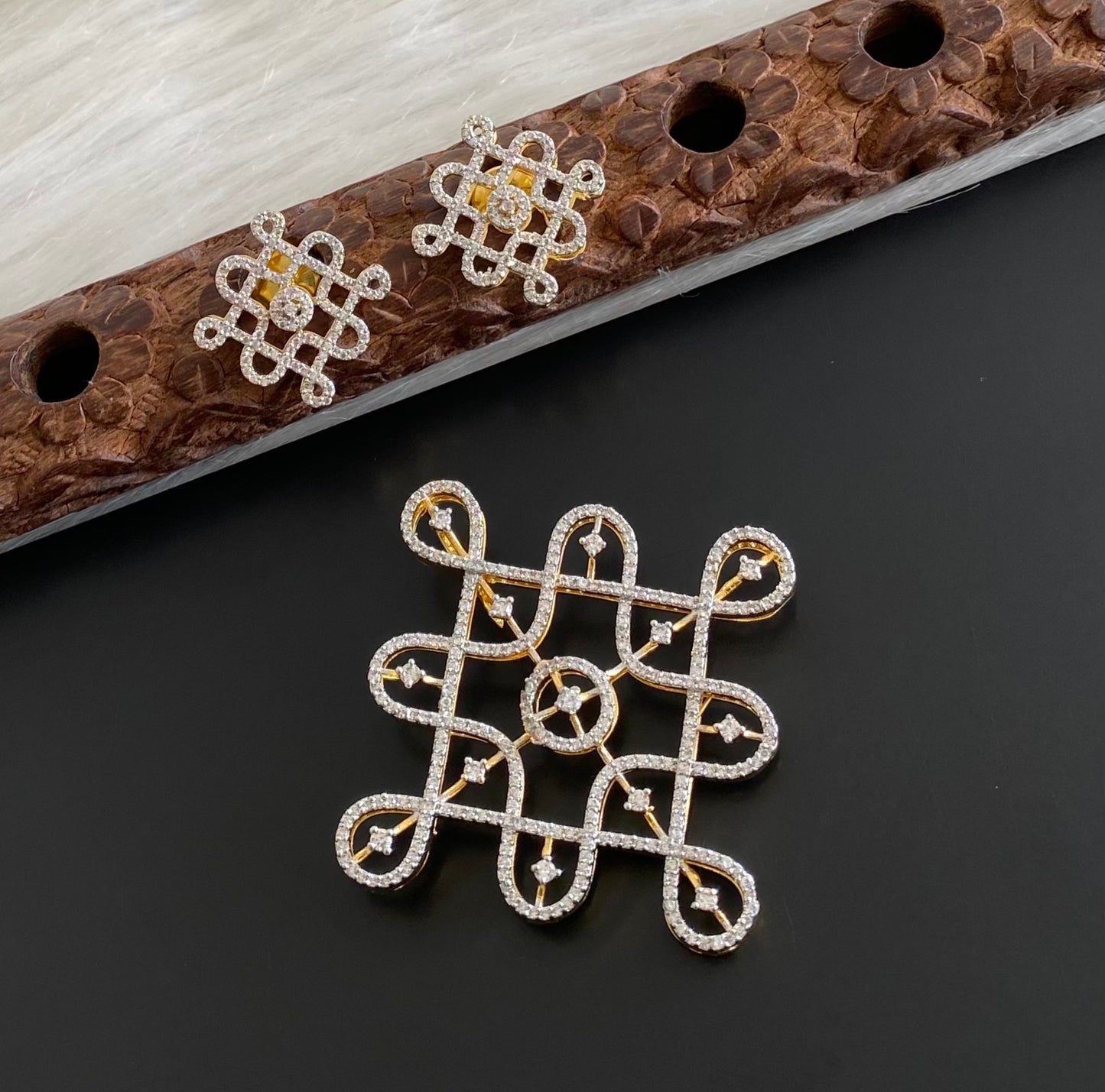 Two tone cz white rangoli pendant set dj-54308