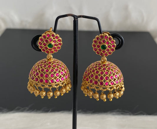Antique gold tone kemp-green stone jhumkka dj-54623
