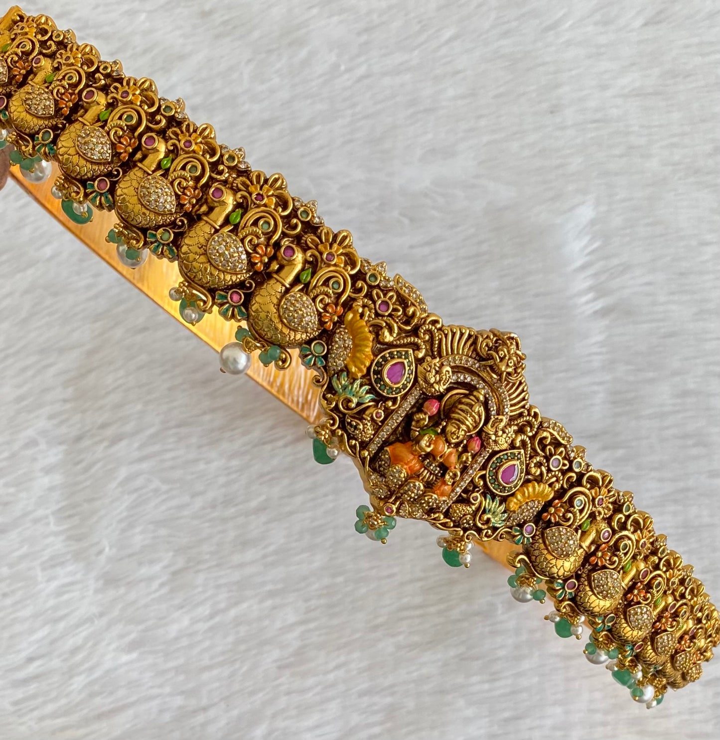 Matte finish meenakari lakshmi swan waist belt dj-53522