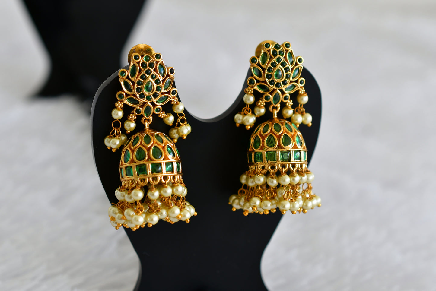 Matte finish green pearl lotus jhumkka dj-52153