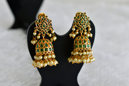 Matte finish green pearl lotus jhumkka dj-52153