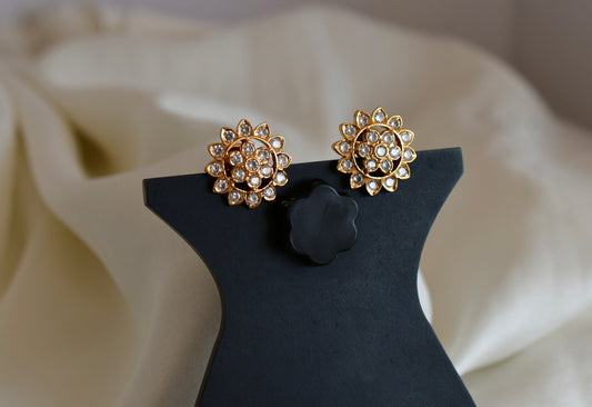 Gold tone AD white stone stud/earrings dj-52782