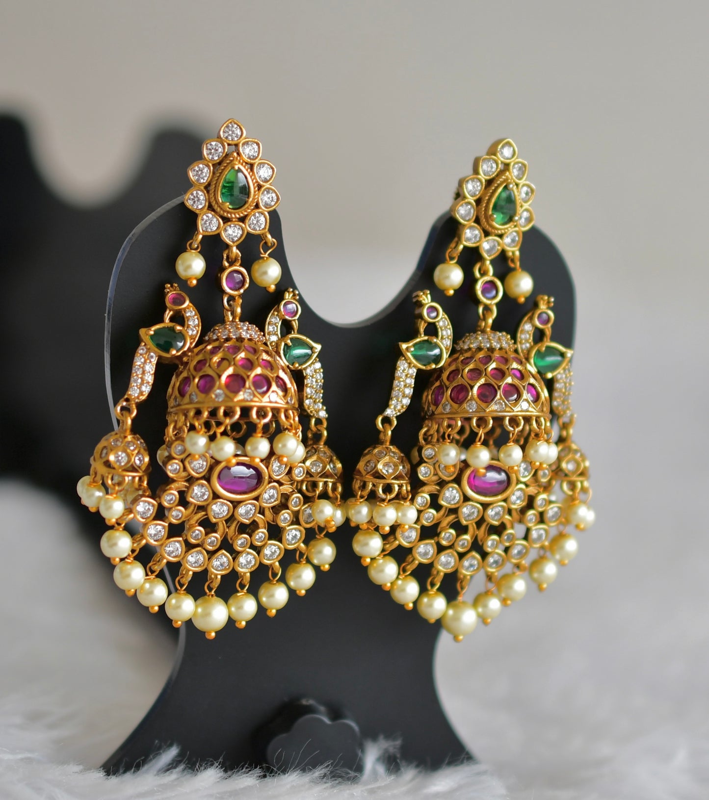 Matte finish kemp-green pearl bali peacock jhumkka dj-51864