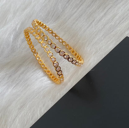 Gold tone ad white stone south indian style bangles(2.10) Dj-54935