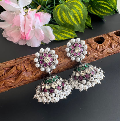 Black finish precious kemp AD green pearl jhumkka dj-51180