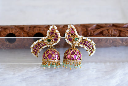 Antique gold tone cz kemp-green peacock jhumkka dj-52551