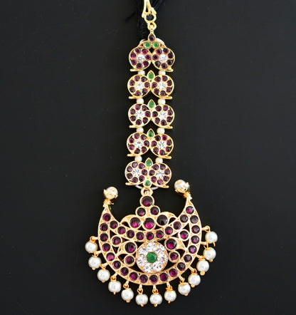 Gold tone precious kemp pearl mango moon tikka dj-20187