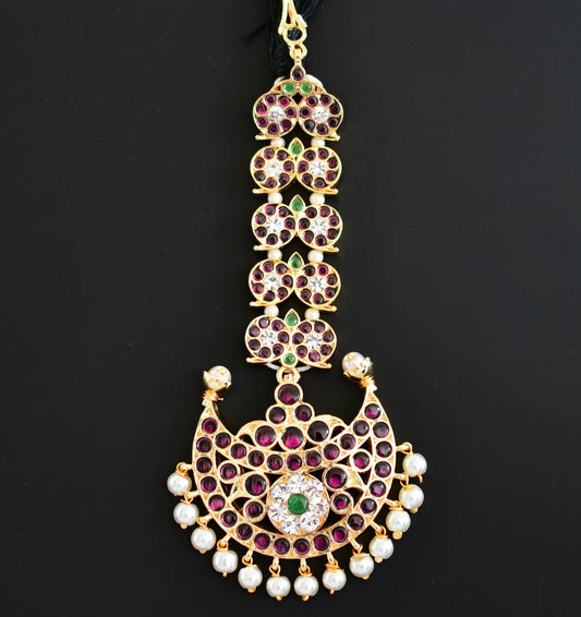 Gold tone precious kemp pearl mango moon tikka dj-20187