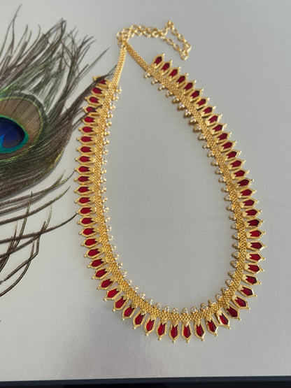Gold tone red kerala style nagapadam haar dj-51623