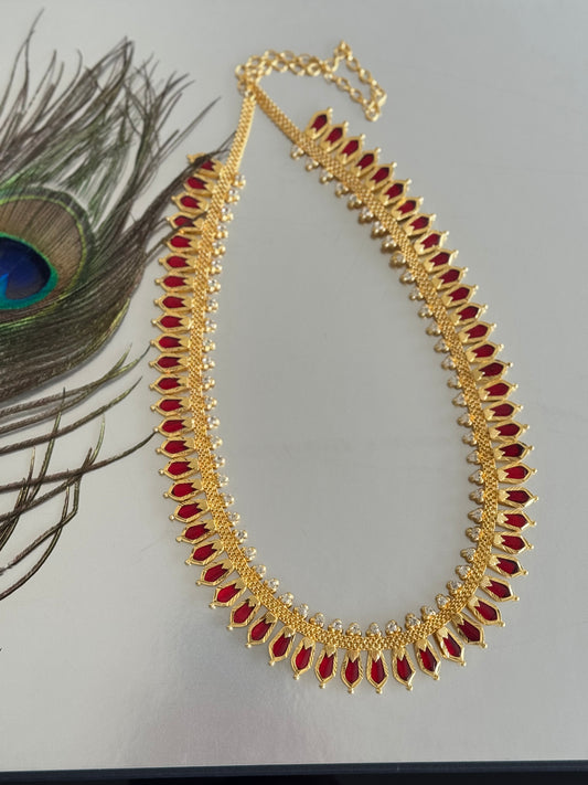 Gold tone red kerala style nagapadam haar dj-51623