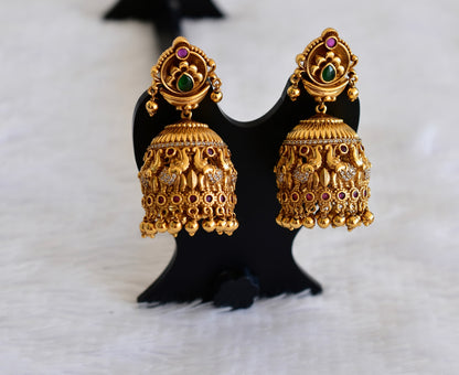 Antique gold tone kemp-green-white elephant jhumkka dj-52983