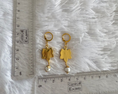 Gold tone pink-green-white kundan jadau lotus hook earrings dj-51561