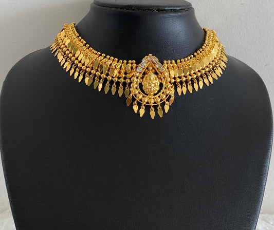 Gold tone kerala style elakka white stone lakshmi choker necklace dj-54546