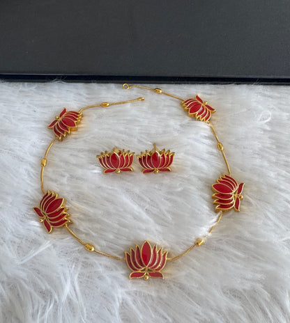 Matte finish pink lotus enamel necklace set dj-52111