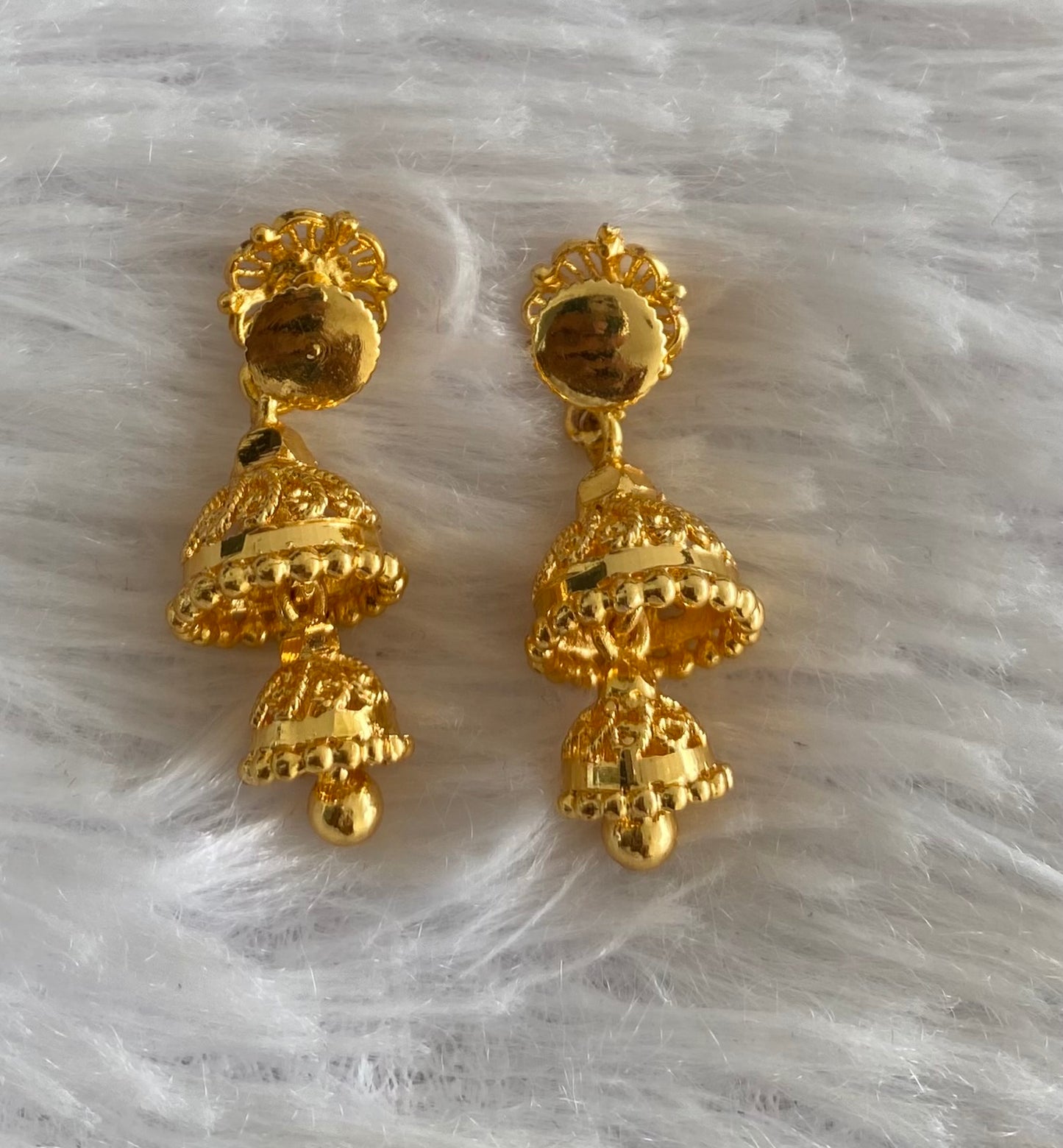 Gold tone flower screw back step jhumkka-dj52896