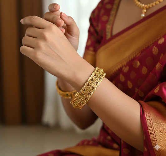 Matte finish white stone lakshmi coin bangles(2.6) dj-50942