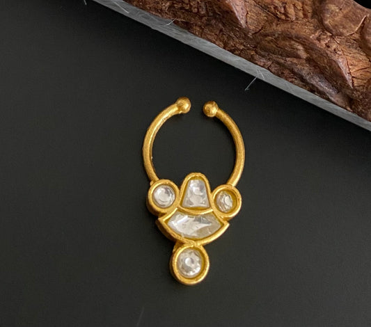 Gold tone kundan jadau white stone nose pin/bulakku dj-53768