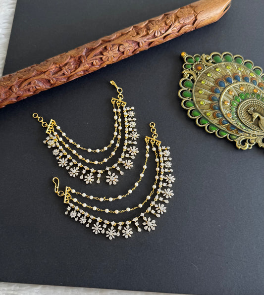 Two tone cz white stone multi layered ear side chain dj-52052