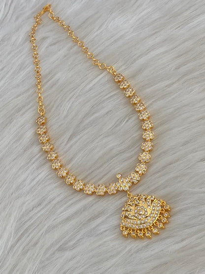 Gold tone south indian AD white stone flower necklace dj-54923