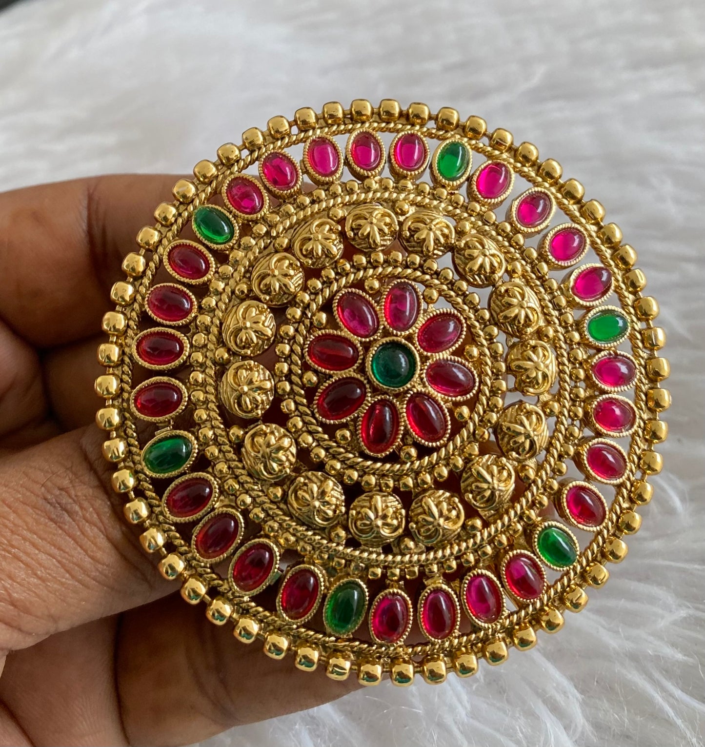 Antique gold tone kemp-green round hair jewel(rakodi)dj-53613