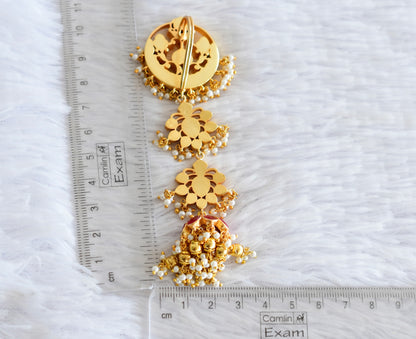 Gold tone pink-green kundan jadau floral hair jewel dj-52377