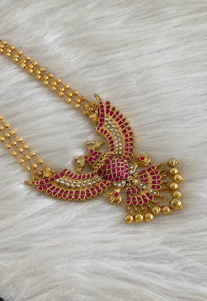 Gold tone pink-white kundan jadau ganda berunda necklace dj-52309