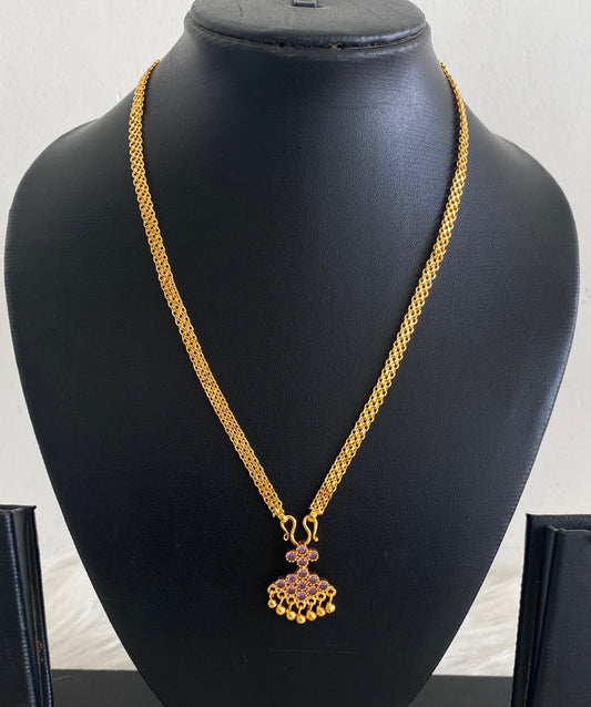 Gold tone 18 inches chain with purple stone pathakkam pendant dj-54906