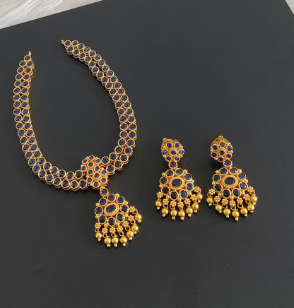 Matte finish nevy blue double layer attigai/necklace set dj-55030